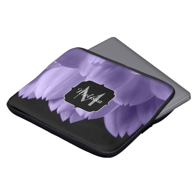 Ultra violet purple flower petals black Monogram Laptop Sleeve (Front Top)