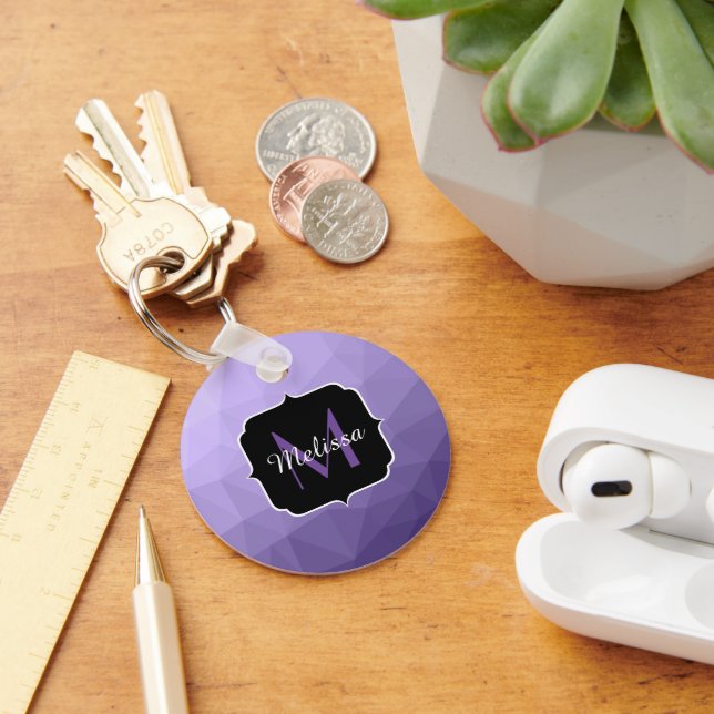 Ultra violet purple geometry mesh pattern Monogram Key Ring (Desk)