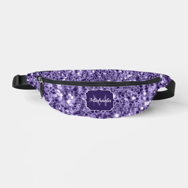 Ultra violet purple glitter sparkles Monogram Bum Bags (Front)