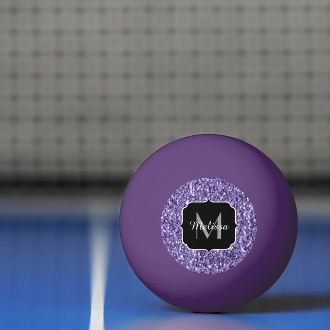 Ultra violet purple glitter sparkles Monogram Ping Pong Ball (Net)