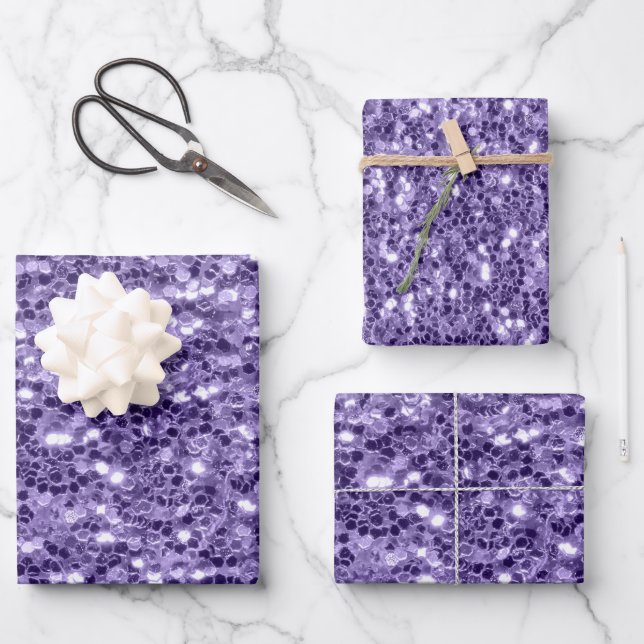 Ultra violet purple glitter sparkles wrapping paper sheet (Front)