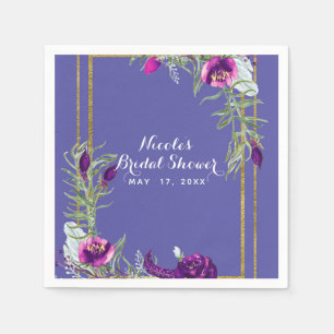 Ultra Violet Purple & Gold Floral Bohemian Chic Napkin