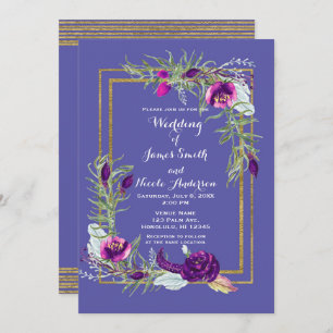 Ultra Violet Purple & Gold Floral Bohemian Wedding Invitation