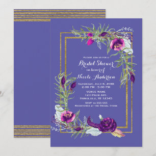 Ultra Violet Purple & Gold Floral Bridal Shower Invitation