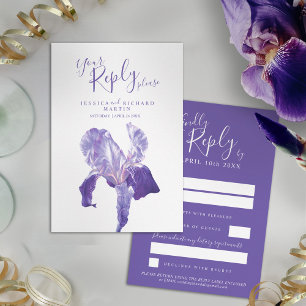 Ultra violet purple Iris flower art wedding RSVP Card
