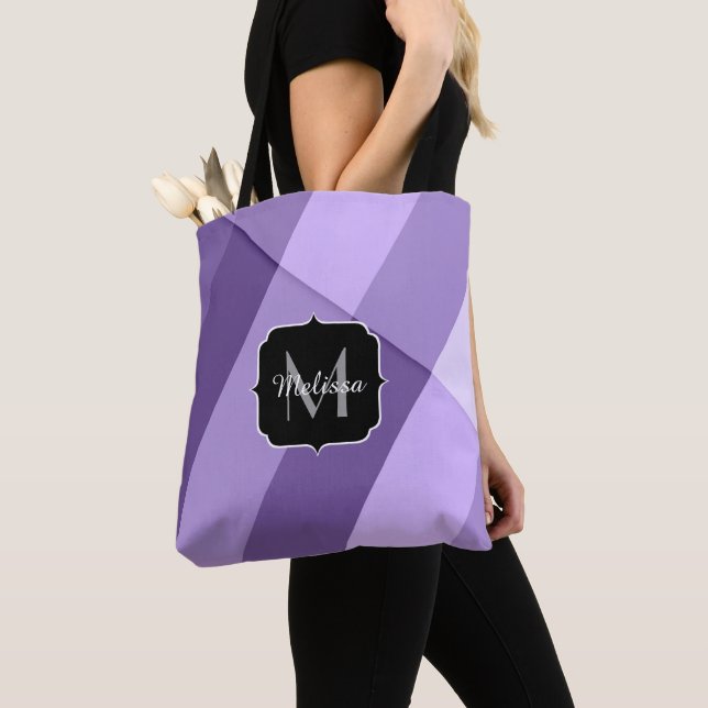 Ultra violet purple modern geometry lines Monogram Tote Bag (Close Up)