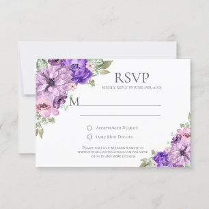 Ultra Violet Purple Pink Watercolor Flowers RSVP Card