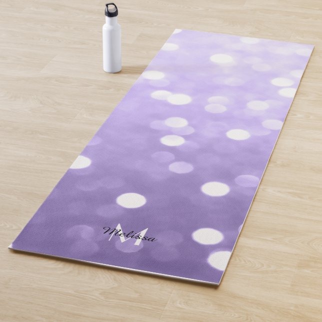 Ultra violet purple sparkly bokeh Monogram Yoga Mat (In Situ)