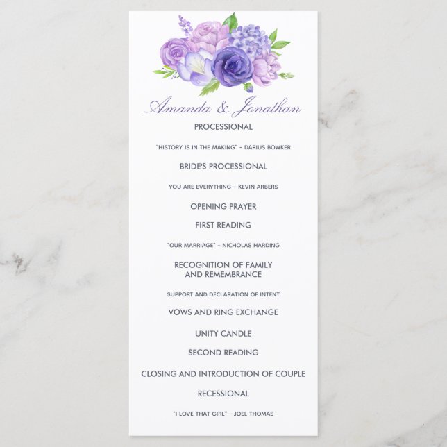 Ultra Violet Themed Floral Wedding Program Programme (Front)