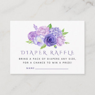 Ultra Violet Watercolor Floral Baby Diaper Raffle Enclosure Card