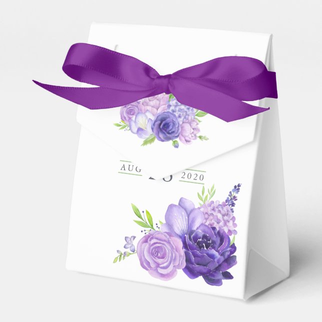 Ultra Violet Watercolor Floral Baby Shower Favour Box (Front Side)