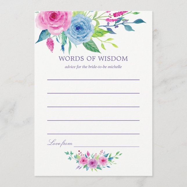 Ultra Violet Watercolor Floral Bridal Mum Advice Card (Front)