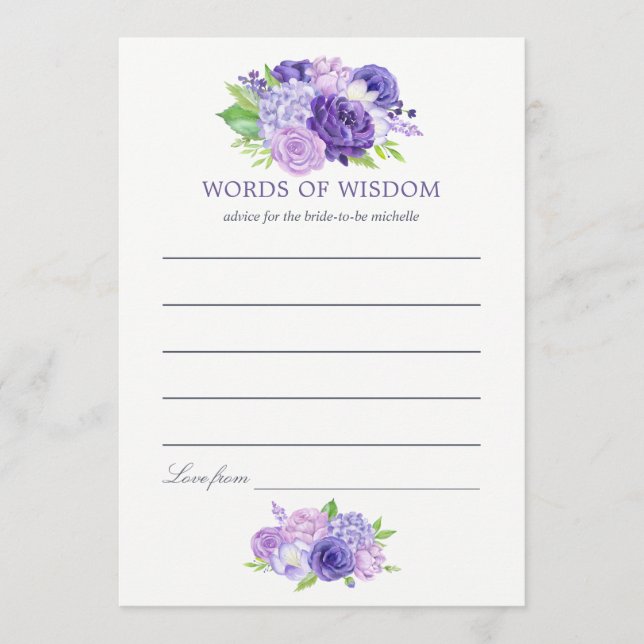 Ultra Violet Watercolor Floral Bridal Mum Advice Card (Front)