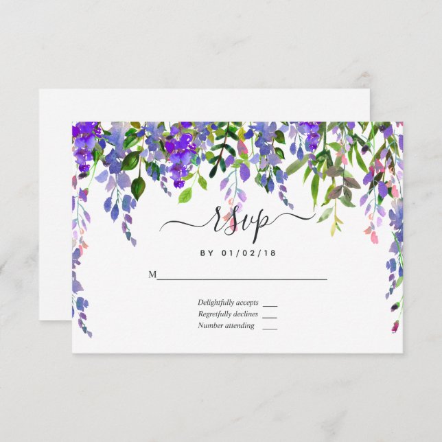 Ultra Violet Watercolor Floral RSVP Card (Front/Back)