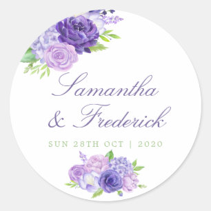 Ultra Violet Watercolor Floral Wedding Classic Round Sticker