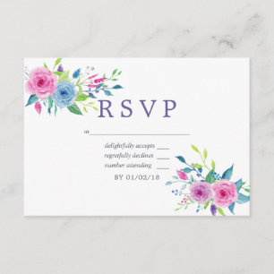 Ultra Violet Watercolor Floral Wedding RSVP Card