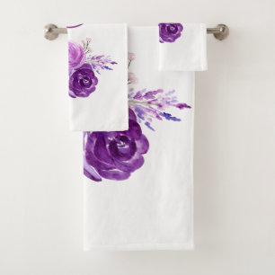 Ultra Violet Watercolor Flowers Bath Towel Set