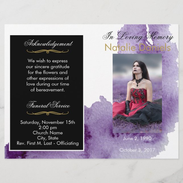 Ultra Violet Watercolor Funeral Program (Front)