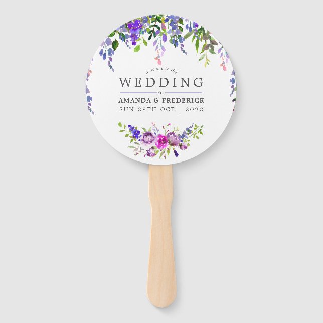 Ultra Violet Wedding Watercolor Floral Favour Hand Fan (Front)