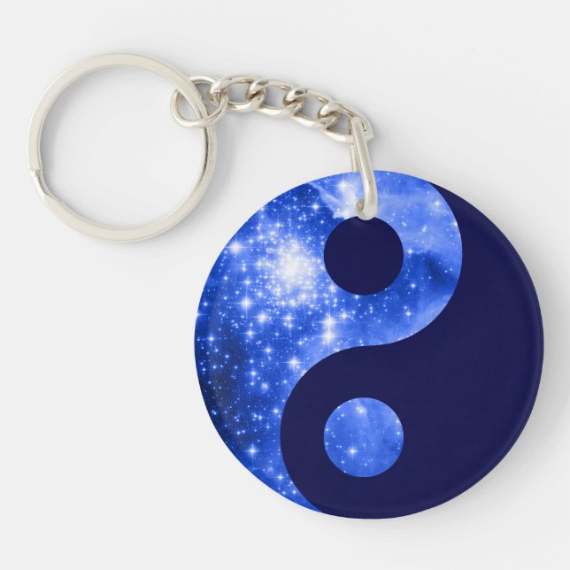 Ultramarine and Navy Blue Stars Yin Yang Symbol Key Ring (Front)
