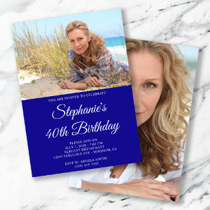 Ultramarine and White Elegant Script 40th Birthday Invitation