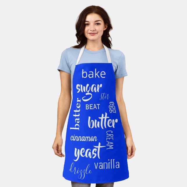 Ultramarine Blue Baking Words Apron (Worn)