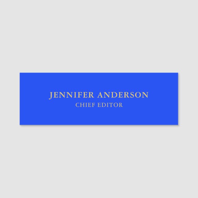 Ultramarine Blue Gold Professional Modern Plain Name Tag (Front)