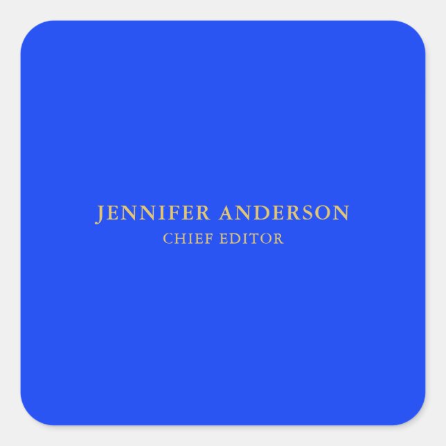 Ultramarine Blue Gold Professional Modern Plain Square Sticker (Front)
