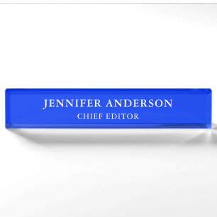 Ultramarine Blue Professional Modern Plain Nameplate