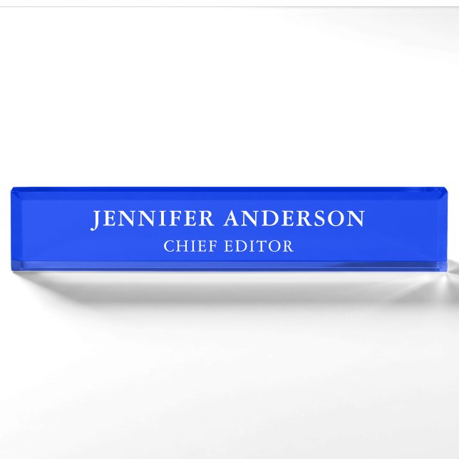 Ultramarine Blue Professional Modern Plain Nameplate (Front)