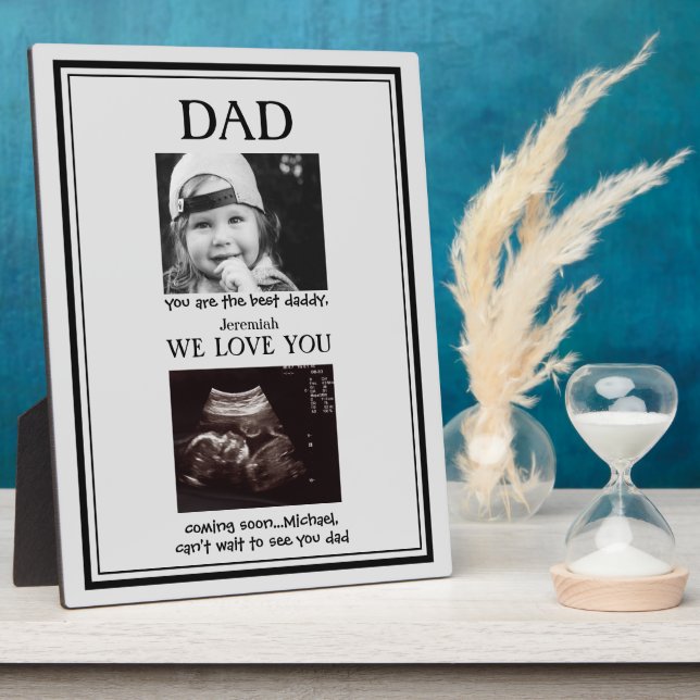Ultrasound 2 Photo Child Grey & Black Father's Day Plaque (Side)