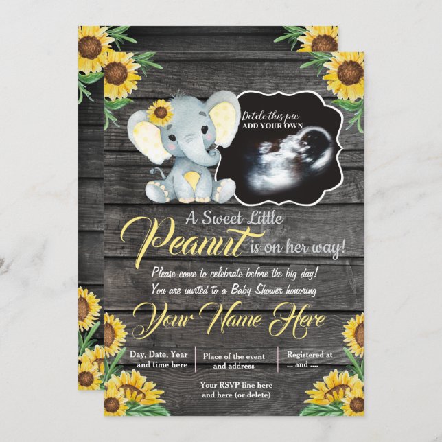 Ultrasound Elephant Baby Shower Invitation, rustic Invitation (Front/Back)