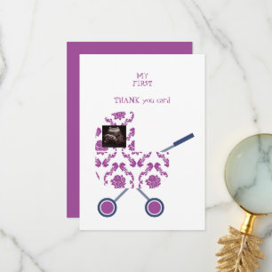 Ultrasound Magenta Damask Thank You Baby Viewpoint Card