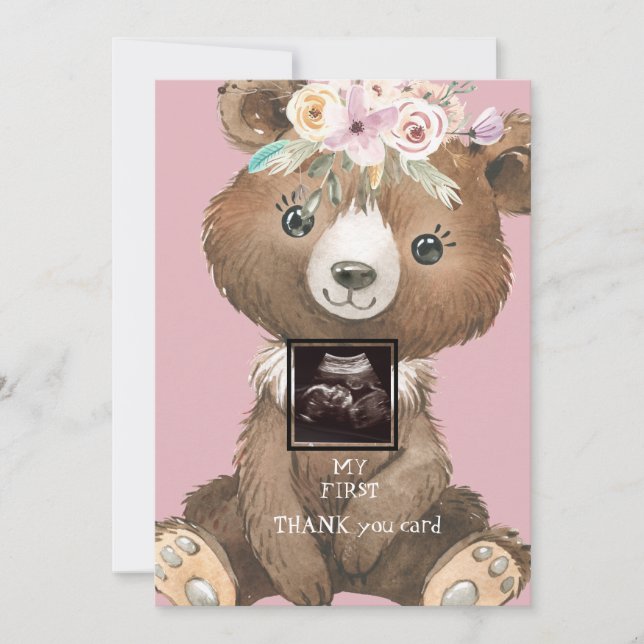 Ultrasound Photo Boho Bear Pink Funny Thank You (Front)