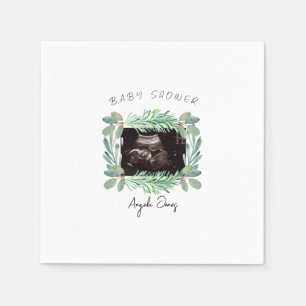 Ultrasound  Photo Greenery Neutral Baby Shower  Napkin
