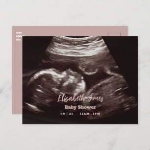 Ultrasound Photo Pink Baby Shower Announcement Postcard