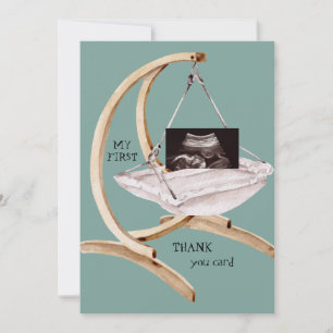 Ultrasound Photo Swing Funny Teal Thank You Baby Card