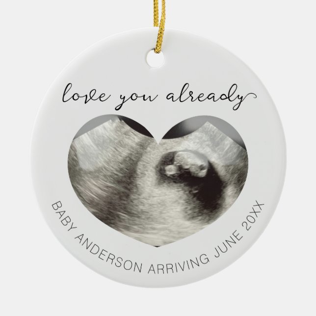 Ultrasound Pregnancy Announcement Keepsake Heart Ceramic Tree Decoration (Front)