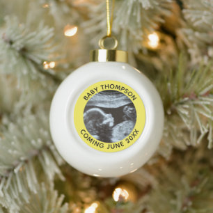 Ultrasound Pregnancy Gender Reveal Sonogram Ceramic Ball Christmas Ornament