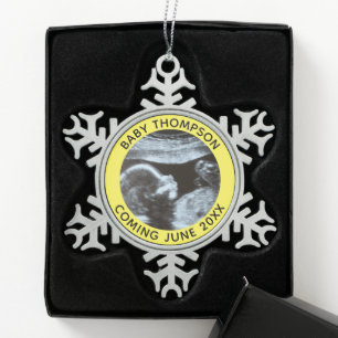Ultrasound Pregnancy Gender Reveal Sonogram Snowflake Pewter Christmas Ornament