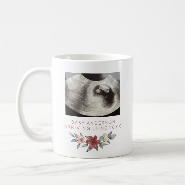 Ultrasound Pregnancy Reveal Announcement Floral Coffee Mug (Left)