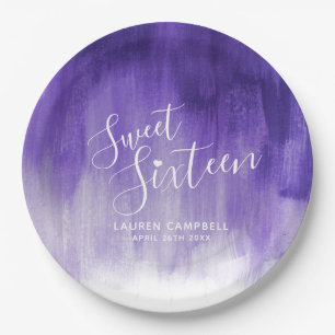 Ultraviolet abstract modern art sweet 16 birthday paper plate