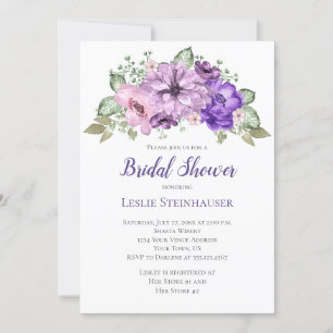 UltraViolet Purple Sage Green Floral Bridal Shower Invitation