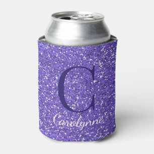 Ultraviolet Purple Sparkle Glitter Monogram Can Cooler