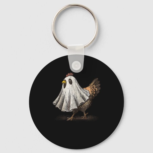 Ultrygeist Chicken, Chicken Ghost, Funny Halloween Key Ring (Front)