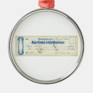 Ulysses S. Grant Signed Check from May 17th 1867 Metal Tree Decoration