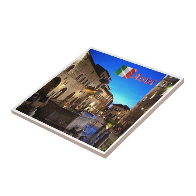 UMB034 ASSISI, Town Hall Square, Umbria, Tile (Side)