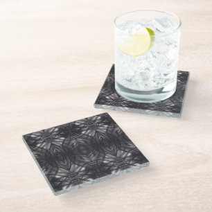 Umbral Black Abstract Watercolor Art Glass Coaster