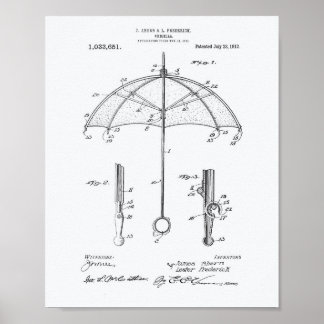 Umbrella 1912 Patent Art White Paper Poster