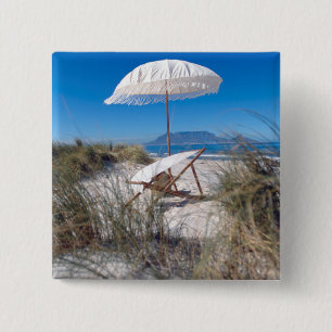 Umbrella And Chair On Beach 15 Cm Square Badge